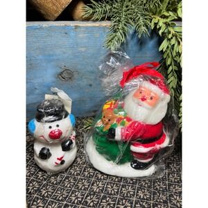 Vintage 1980s Christmas Santa Claus and Snowman Candles Set Holiday Decor NIp